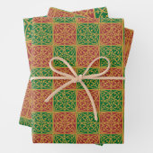 Rote und grüne Fliesenkunst auf Goldenem Muster Geschenkpapier Set (Beispiel)