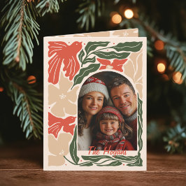 Rote und grüne Folk Art 2 Foto geklappt Feiertagskarte