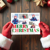 Rote und grüne Fotocollage Frohe Weihnachten