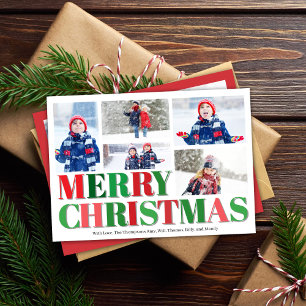 Rote und grüne Fotocollage Frohe Weihnachten
