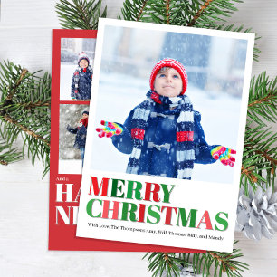 Rote und grüne Fotocollage Frohe Weihnachten