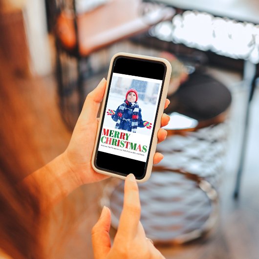 Rote und grüne Fotocollage Frohe Weihnachten