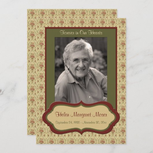 Rote und grüne Gedenkkarte mit Foto Programm (Vorne/Hinten)