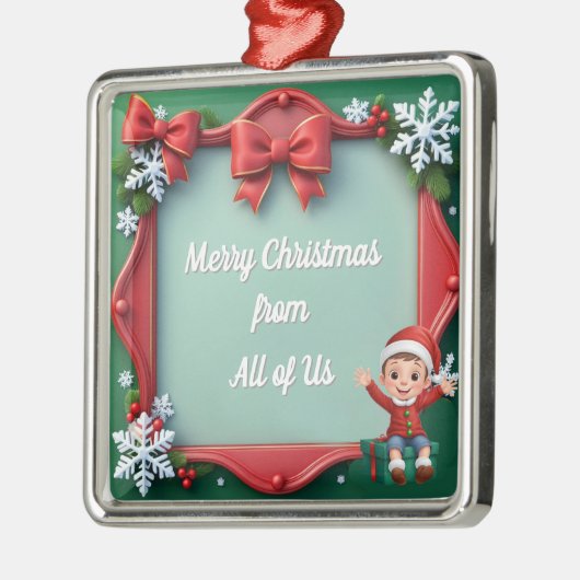 Rote und grüne Happy Holiday Frame mit Bows Ornament Aus Metall (Links)