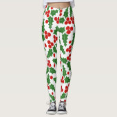 Rote und grüne Heilige Beere Weihnachten Leggings (Vorderseite)