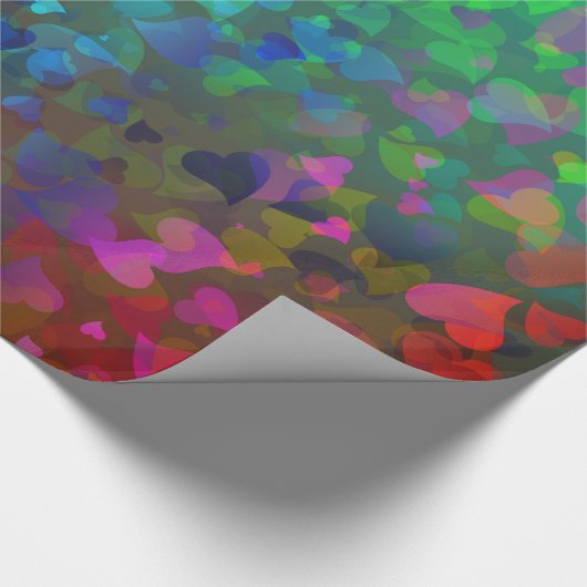 Rote und grüne herabfallende Herzen Geschenkpapier (Ecke)