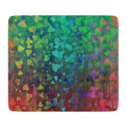 Rote und grüne herabfallende Herzen Schneidebrett (Vorderseite)