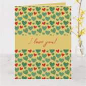 Rote und grüne Herzen Karte (Gelbe Blume)