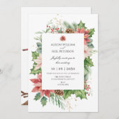 Rote und grüne Hochzeit mit Blumen Einladung (Vorne/Hinten)