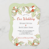 Rote und grüne Hochzeit mit Holly Beeren Einladung (Vorne/Hinten)