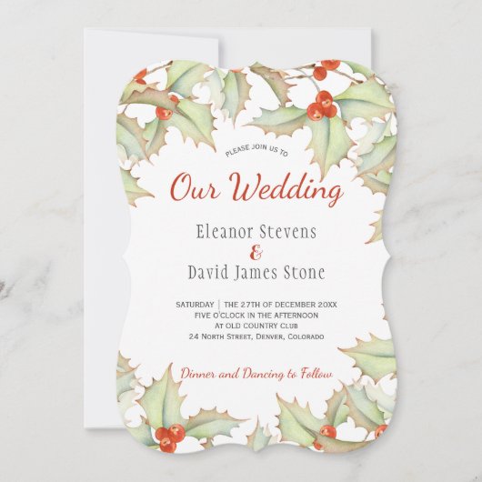 Rote und grüne Hochzeit mit Holly Beeren Einladung (Vorderseite)