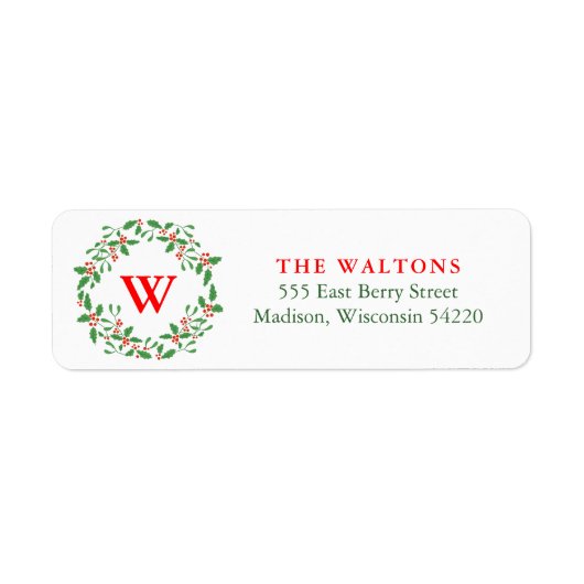 Rote und grüne Holly Berry-Wreath-Monogramm (Vorne)