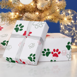 Rote und Grüne Hundepfote Geschenkpapier