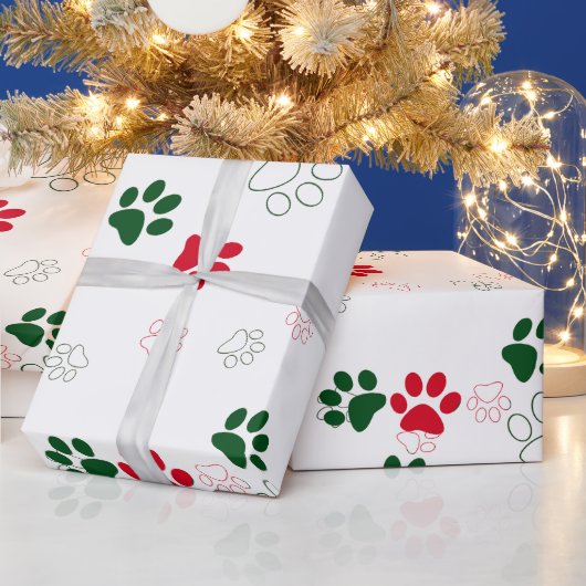 Rote und Grüne Hundepfote Geschenkpapier (Feiertage)