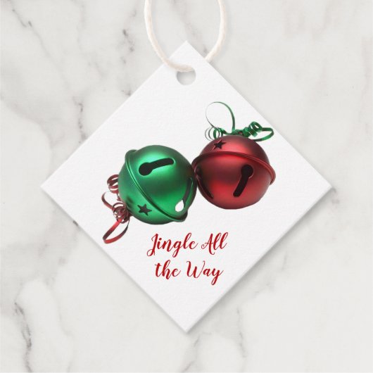 Rote und grüne Jingle Bells Geschenkanhänger (Vorderseite)