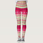 Rote und grüne, karierte Streifen Psychedelisch Leggings (Vorderseite)
