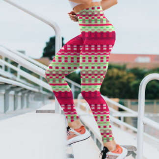 Rote und grüne, karierte Streifen Psychedelisch Leggings