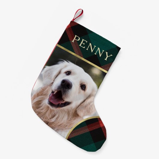 Rote und grüne Karierte Tradition Weihnachten Kleiner Weihnachtsstrumpf (Vorderansicht (hängend))