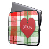 Rote und grüne karierte und Herz-Laptop-Hülse Laptopschutzhülle (Vorderseite Links)