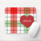 Rote und grüne karierte und Herz-Mausunterlage Mousepad (Mit Mouse)
