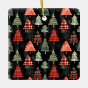Rote und grüne Karierte Weihnachtsbäume auf Schwar Keramikornament