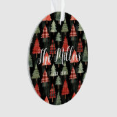 Rote und grüne Karierte Weihnachtsbäume auf Schwar Ornament (Vorderseite)