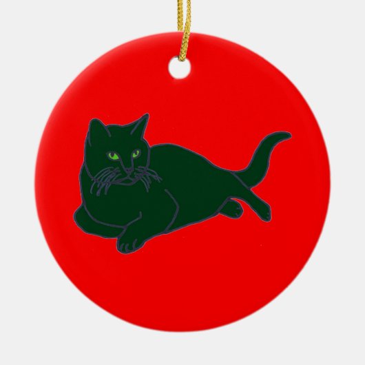 Rote und grüne Kätzchen Keramik Ornament (Vorne)