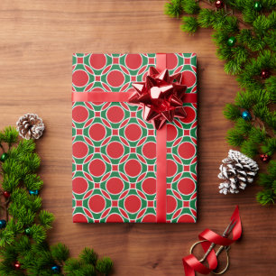 Rote und grüne Kreise Muster Weihnachten Geschenkpapier
