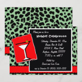 Rote und grüne Leopard Martini-Party Einladung (Vorne/Hinten)