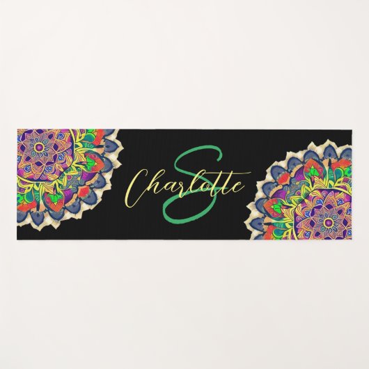 Rote und grüne Mandala Monogram Yoga Mat Yogamatte (Vorderseite (Horizontal))