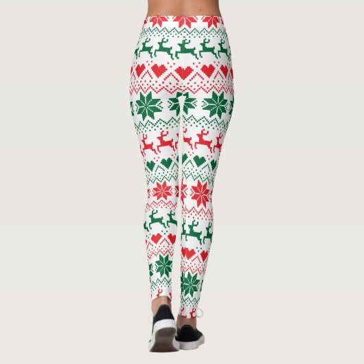 Rote und grüne Messe Isle Print Leggings (Rückseite)