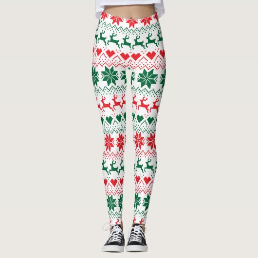 Rote und grüne Messe Isle Print Leggings (Vorderseite)