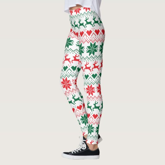 Rote und grüne Messe Isle Print Leggings (Links)