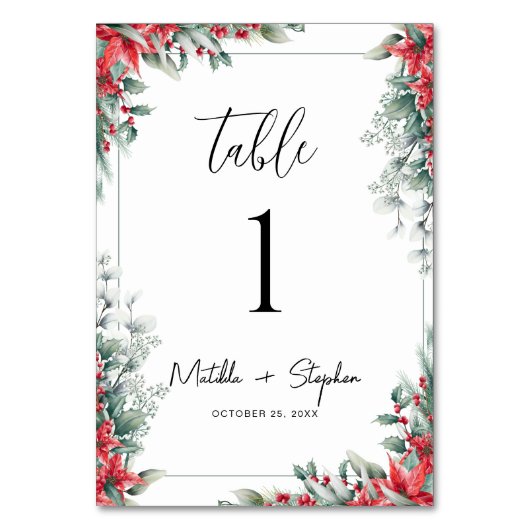 Rote und grüne Minimalistische Weihnachtsfeier Tischnummer (Rückseite)