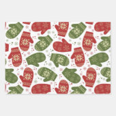 Rote und grüne Mitten mit Schneeflocken Weihnachte Geschenkpapier Set (Vorderseite 2)
