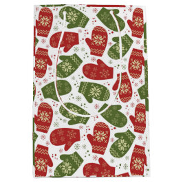 Rote und grüne Mitten mit Schneeflocken Weihnachte Mittlere Geschenktüte