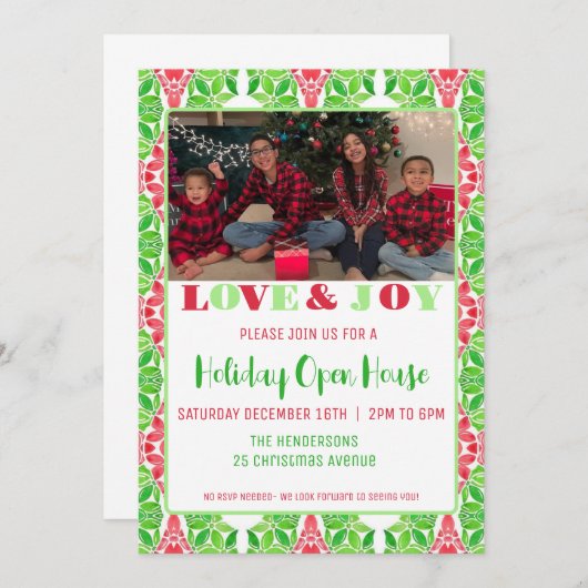 Rote und grüne Mosaike Urlaub Open House Einladung (Vorne/Hinten)