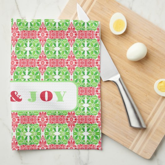 Rote und grüne Mosaikküche Handtücher (Viertel Falte)