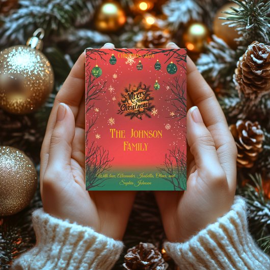 Rote und grüne Ornamente, Weihnachtskarten Einladung