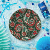 Rote und grüne Paisley-Papierplatten Pappteller (Party)