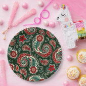 Rote und grüne Paisley-Papierplatten Pappteller (Party)