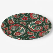Rote und grüne Paisley-Papierplatten Pappteller (Schrägansicht)