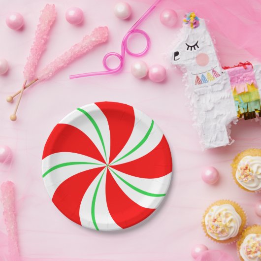 Rote und grüne Pfefferminzbonbons Weihnachtsfeste  Pappteller (Party)