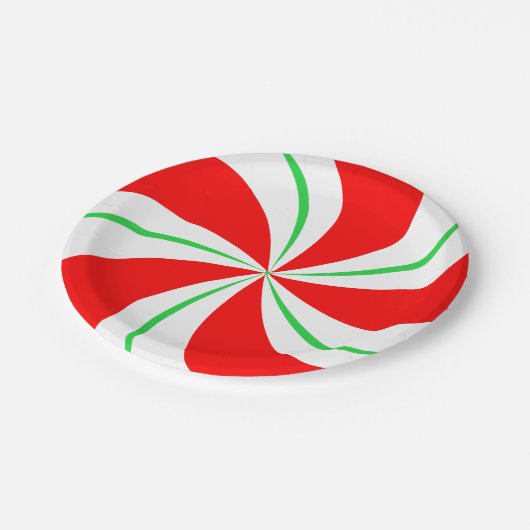Rote und grüne Pfefferminzbonbons Weihnachtsfeste Pappteller (Schrägansicht)