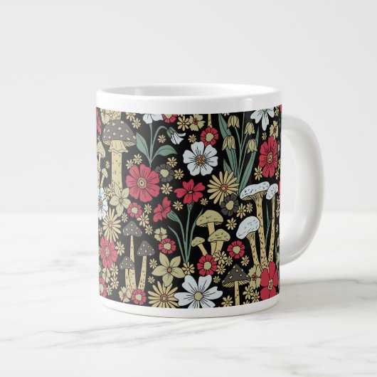 Rote und grüne Pilze und Blume Jumbo-Tasse (Vorderseite Rechts)