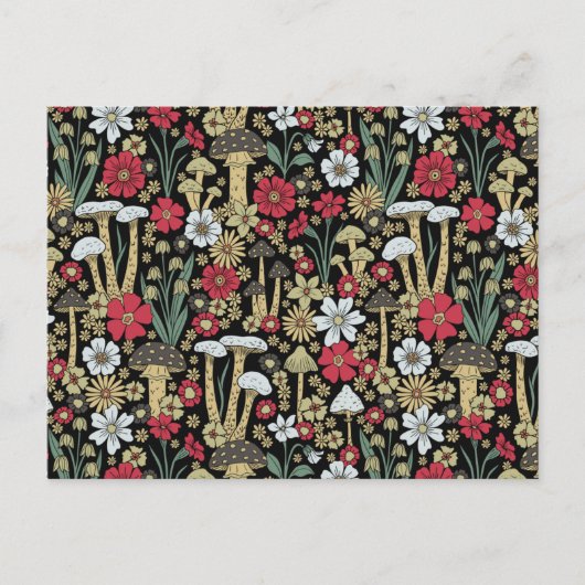 Rote und grüne Pilze und Blume Postkarte (Vorderseite)