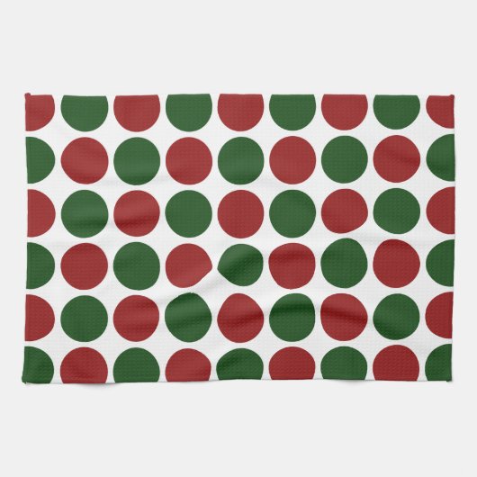 Rote und grüne Polka Punkte auf Weiß Geschirrtuch (Horizontal)