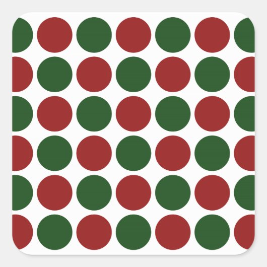Rote und grüne Polka Punkte auf Weiß Quadratischer Aufkleber (Vorderseite)