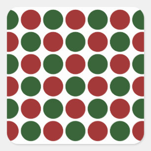 Rote und grüne Polka Punkte auf Weiß Quadratischer Aufkleber