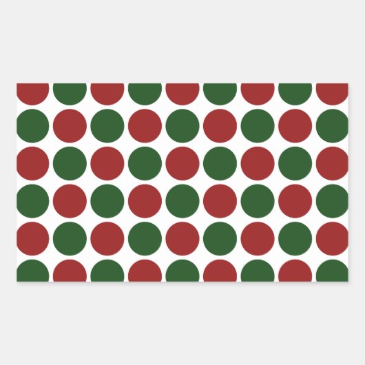 Rote und grüne Polka Punkte auf Weiß Rechteckiger Aufkleber (Vorderseite)